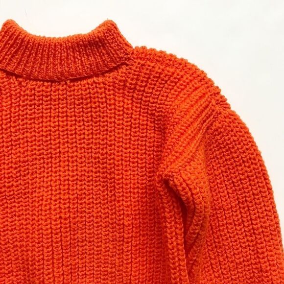 Hand knit orange mock neck sweater EUC fits like 6Y - Picture 3 of 5
